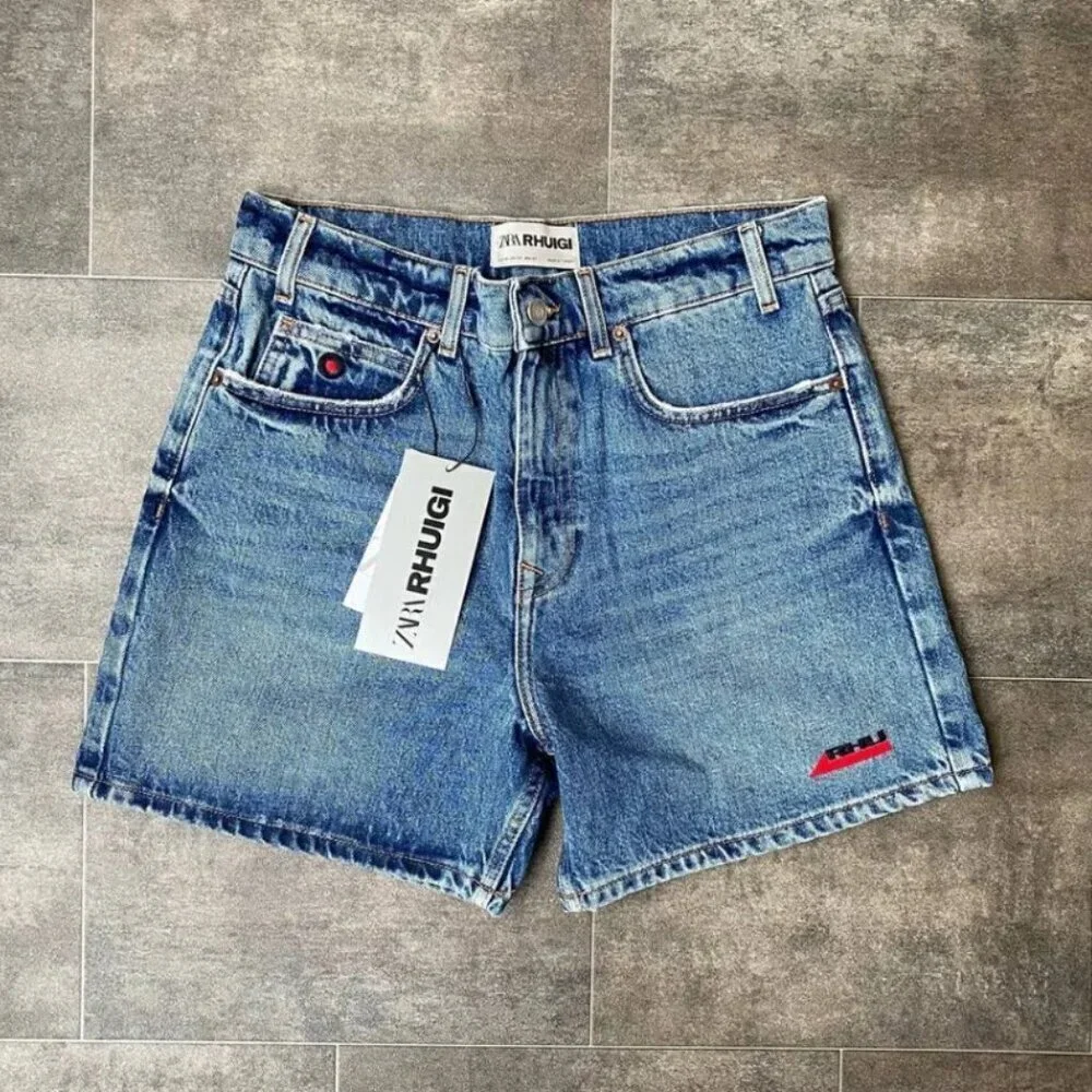 Zara RHUDE Denim Shorts logo SIZE  42